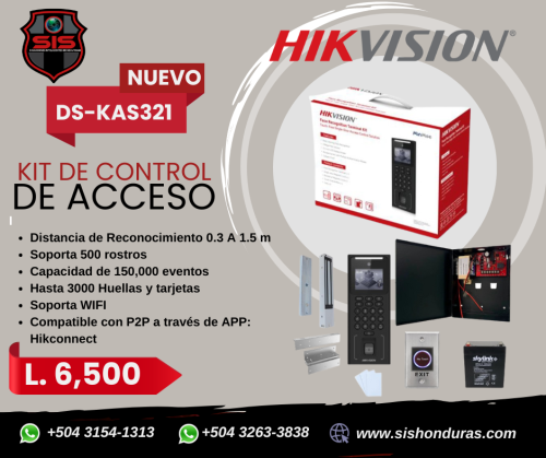 KIT COMPLETO DE CONTROL DE ACCESO MARCA HIKVISION-DSKAS321