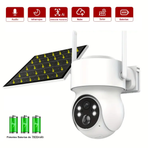 CAMARA CON PANEL SOLAR WIFI CON PONTENTES BATERIAS DE 7800MAH ROTACION 360 4MP