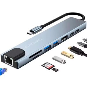 ADAPTADOR TIPO C 8 EN 1- A HDMI -SD-MICRO SD-USB-ETHERNET-Y MAS SALIDAS TIPO C
