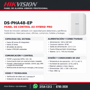 ficha tecnica panel de alarma hikvision DS-PHA48-EP SIS HONDURAS TEGUCIGALPA